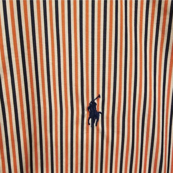 Ralph Lauren Custom Fit Button Down Shirt Mens Blue Orange Striped Pony Logo NWT - Picture 1 of 6
